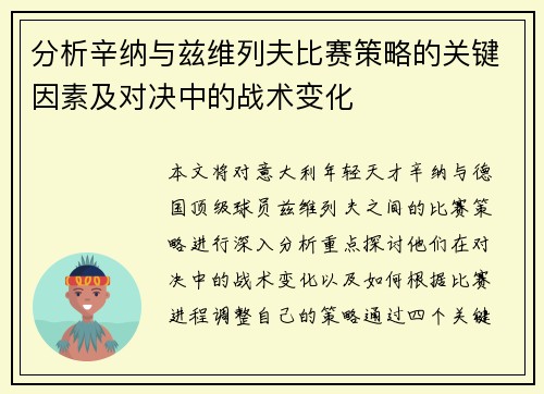 分析辛纳与兹维列夫比赛策略的关键因素及对决中的战术变化